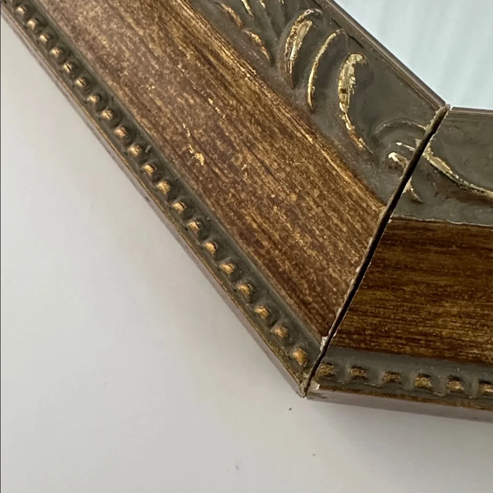 Vintage Octagon Wall Mirror in Filigree Wood Frame